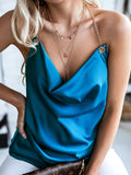 Purpdrank - Silk Blouse Shirt Women Tops Summer High Quality Chain Halter Blouse Shirt Elegant Office Lady Basic Solid Sleeveless Blusa