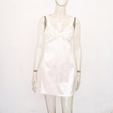 Purpdrank - White Lace Summer Dress For Women Sexy V-Neck Spaghetti Straps Bodycon A-Line Dresses Elegant Ladies Mini Party Vestidos