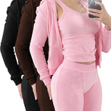 Purpdrank - Cropped Jacket Tracksuit Two Piece Set Elegant 2 Pieces Sets Women Luxury Outfit Sweatsuit Velour Zip Up Hoodie Jackets
