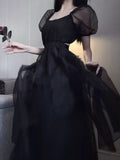 Purpdrank - 2023 Summer Gothic Black Midi Dress Women Casual Pure Color One Piece Dress Korean Fashion Even Party Y2k Dress Female Beach