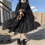 Purpdrank - Gothic Style Dress Women Harajuku Gothic Lolita Goth Kawaii Dress Punk Cute Long Sleeve Black Midi Dress Emo Oversize