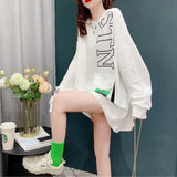 Purpdrank - Fall Korean Letter Graphic Print Oversized Cotton Pullover Tunic Top Female Casual Long Sleeve Loose Streetwear Sweatshirt Women