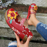 Purpdrank - Summer Women Wedges Sandals Slippers Handmade Slides Hand-painted Women Shoes Bohemian Retro Ethnic Sewing shoes