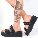 Purpdrank - Summer Women's All-match Casual Slippers Black Goth Punk Round Toe Platform Ladies Sandals Zapatillas De Mujer