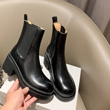 Purpdrank - Women's Platform Chelsea Boots Street Style Winter Shoes Woman Thick Heel Cowhide Casual Shoes Spring Autumn Slip On Ankle Boots