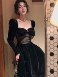 Purpdrank - Autumn New Velvet Dress Women Elegant Midi A Line Black Dress Female Vestdios Vintage Bodycon Fashion Y2K Party Prom Clothes