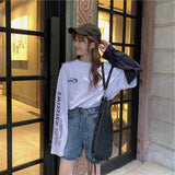 Purpdrank - Autumn tshirt Casual Letter Print O-Neck stripe Tees Creativity Loose T-Shirts Women Long Sleeve Oversize top Hip Hop Streetwear