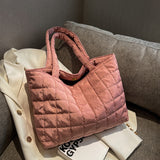 Purpdrank - Large Capacity Winter Shoulder Bag New Solid Nylon Handbags Cotton Casual Tote Bags For Women Fashion Top Handle Bag