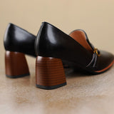 Purpdrank - New Genuine Leather Women's Shoes LEISURE Shallow Pumps Spring/Autumn Square Toe Chunky Heel Shoes Woman Zapatos De Mujer