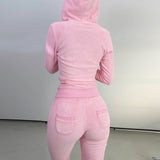 Purpdrank - Cropped Jacket Tracksuit Two Piece Set Elegant 2 Pieces Sets Women Luxury Outfit Sweatsuit Velour Zip Up Hoodie Jackets