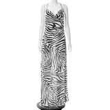 Purpdrank - Long Dresses Fashion Zebra Printing Dress For Women Sexy Club Sheer Mesh Straps Maxi Black Clothing Women's Bodycon Y2k