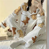 Purpdrank - Cow Print Pajamas Two Piece Set Autumn Pijamas Women Cotton Cute Home Clothes Pyjamas Sleepwear Japanese Style Kawaii