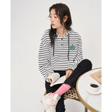 Purpdrank - Women Sweatshirts with Hat Autumn Long Sleeve O Neck Loose Hoodies Stripe Embroidery Chic Casual Streetwear Pullove