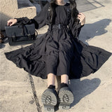 Purpdrank - Gothic Style Dress Women Harajuku Gothic Lolita Goth Kawaii Dress Punk Cute Long Sleeve Black Midi Dress Emo Oversize