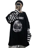 Purpdrank - Autumn tshirt Casual Letter Print O-Neck stripe Tees Creativity Loose T-Shirts Women Long Sleeve Oversize top Hip Hop Streetwear