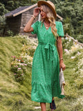 Purpdrank - 2023 New Bohemia Floral Print Ruffles Summer Dress For Women Casual A-line V-neck Sashes Vintage Dress Women Party Dress