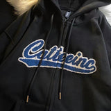 Purpdrank - Women Letter Embroidery Hoodies Autumn Winter Fashion Oversized Zipper Jacket Coats Female Retro Harajuku Y2k Hooded Sweatshirts