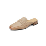 Purpdrank - Women Sandals  Office Ladies Casual Women Pumps High Quality Genuine Leather Mules Low Heels Slippers Shoes Woman 2023 Summer