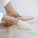 Purpdrank - 2023 Summer Shoes Woman Slip on Cow Leather Mules Female Muller Shoes Square Toe Slides Style Handmade Ladies Shoes for Women
