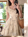 Purpdrank - 2023 French Vintage Floral Dress Female Casual Elegant Y2k Mini Dress Women Outwear Beach Short Party Dress Office Lady Korean