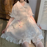 Purpdrank - White Kawaii Lolita Dress For Girls Soft Princess Fairy Peter Pan Collar Dress Japanese Style Cute Puff Sleeve Party Dress