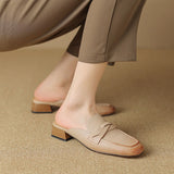 Purpdrank - Women Sandals  Office Ladies Casual Women Pumps High Quality Genuine Leather Mules Low Heels Slippers Shoes Woman 2023 Summer
