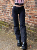 Purpdrank - Y2k E-girl Striped Print Gothic Suit Pants Black Slim High Waist Zipper Front Trousers Women Autumn Fashion Streetwear