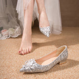 Purpdrank - New Bridal Wedding Shoes Sequined High Heels Pumps Women's Sliver Gold Rhinestone Crystal Shoes Women Crystal Dress Shoes