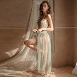 Purpdrank - Women's Pajamas Sexy One Piece Pajamas Sheer Tie Long Nightdress Women Pajamas Sexy Women Dress Womens See Through Pajamas