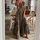 Purpdrank - Fashion V-neck Short Sleeve Floral Print Maxi Dress Women Summer Boho Casual Loose Beach Long Dresses For Women Robe Femme