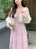 Purpdrank - 2023 Summer 2 Piece Dress Set Women Casual Cardigan + Elegant Floral Midi Dress Office Lady Party Fashion Suits Beach Style Chic