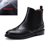 Purpdrank - Genuine Leather Classic Chelsea Boots Woman  Slip On Ladies Rivets Ankle Boots Simple Comfortable Winter Warm Shoes Size 43