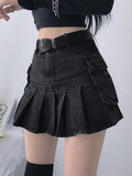 Purpdrank - New  Mall Goth Y2K High Waist Jean Skirts E-girl Aesthetics Black Denim Pleated Skirts with Big Pockets Grunge Punk Outfits