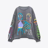 Purpdrank - Autumn Winter Woman Crew Neck Vintage Sweatshirt Long Sleeve Print Casual Pullover Top Distressed Sudaderas Female