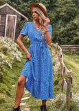 Purpdrank - 2023 New Bohemia Floral Print Ruffles Summer Dress For Women Casual A-line V-neck Sashes Vintage Dress Women Party Dress