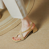 Purpdrank - New Retro Sheepskin Women Sandals French Chunky Heel Open Toe Sandals Buckle Strap Summer Shoes Heel Women Explosive Spot