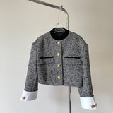 Purpdrank - Aesthetic Clothes Retro Fashion Jacket 2023 Spring Women&#39;s clothing design sense stand-up collar equestrian clothing French tweed short Coat Women