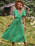 Purpdrank - 2023 New Bohemia Floral Print Ruffles Summer Dress For Women Casual A-line V-neck Sashes Vintage Dress Women Party Dress
