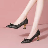 Purpdrank - Size 35-41 Golden Heel Bow Design High Heels Light Green Stiletto Pumps Fashion Sexy Women Heels Shoes