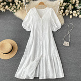 Purpdrank - Summer Vintage Women Embroidery Dress White Lace Vocation Tunic Beach Dress 2 Piece Sets
