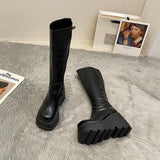 Purpdrank - Winter Punk boots Women Heels Fashion Side Zippers Knee High Boots Shoes High Platform Thick Bottom Long Boots Shoes
