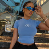 Purpdrank - Letter Print Y2K Top Shirt Women Fashion Spice Girl Slim White Crop Tops 2000s Sexy Streetwear Goth Short Sleeve T-shirt