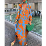 Purpdrank - Spring Autumn Women Loose Casual Pullover Dress Sexy Deep V Boho Long Dress Fashion Print Beach Long Dresses Vestidos
