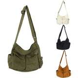 Purpdrank - Large Capacity Canvas Shoulder Bags Solid Soft Denim Leisure Or Travel Bag for Women Fashion  Fatchels Winter Package