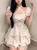 Purpdrank - Kawaii Lolita Dress Bandage Sweet Girl Soft Fairy Birthday Party Puff Sleeve Short Dresses 2023 Fashion New In