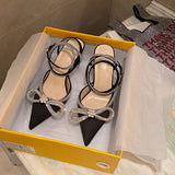 Purpdrank - Black/White Glitter Rhinestone Women Pumps Crystal Bowknot Summer Ladies Sandals Shoes 7CM High Heels Party Prom Wedding Shoes