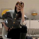 Purpdrank - Aesthetic Clothes Retro Fashion Jacket 2023 Spring Women&#39;s clothing design sense stand-up collar equestrian clothing French tweed short Coat Women