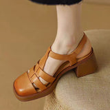 Purpdrank - Vintage Fashion Women Sandals Office Ladies Pumps Chunk Heels Platforms Buckle Shoes Woman 2023 Summer bc5961