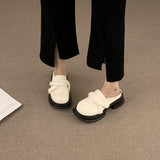 Purpdrank - Shoes Women's Sneakers Summer Platform New Leather Thick Sole Square Toe Rome Hoof Heels Low Slides Fabric Rubber Mules Sli