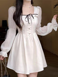 Purpdrank - Sweet White Lolita Dress Women Vintage Elegant Bandage Wrap Fairy Princess Short Dresses Party Autumn Mori Soft Girls